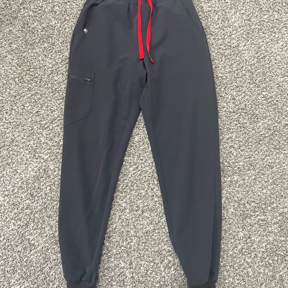 Figs Men's Black Joggers with Red Drawstring